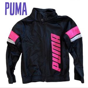 PUMA Girls pink black zip front Long sleeve athletic jacket